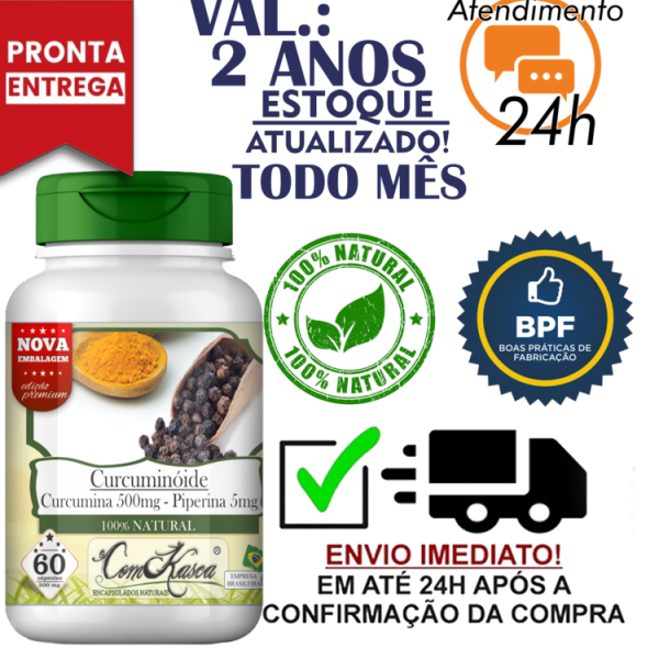 Curcumina com Piperina ComKasca 60 caps - Imagem 3