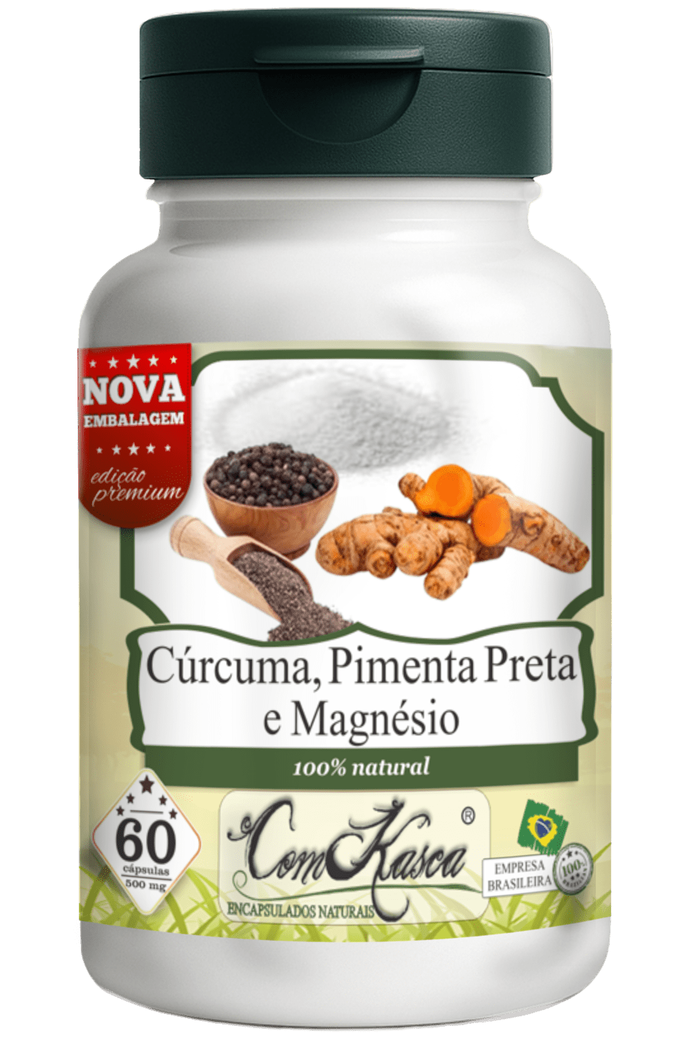 Curcuma + Pimenta preta + Magnésio ComKasca 60 caps - Imagem 3