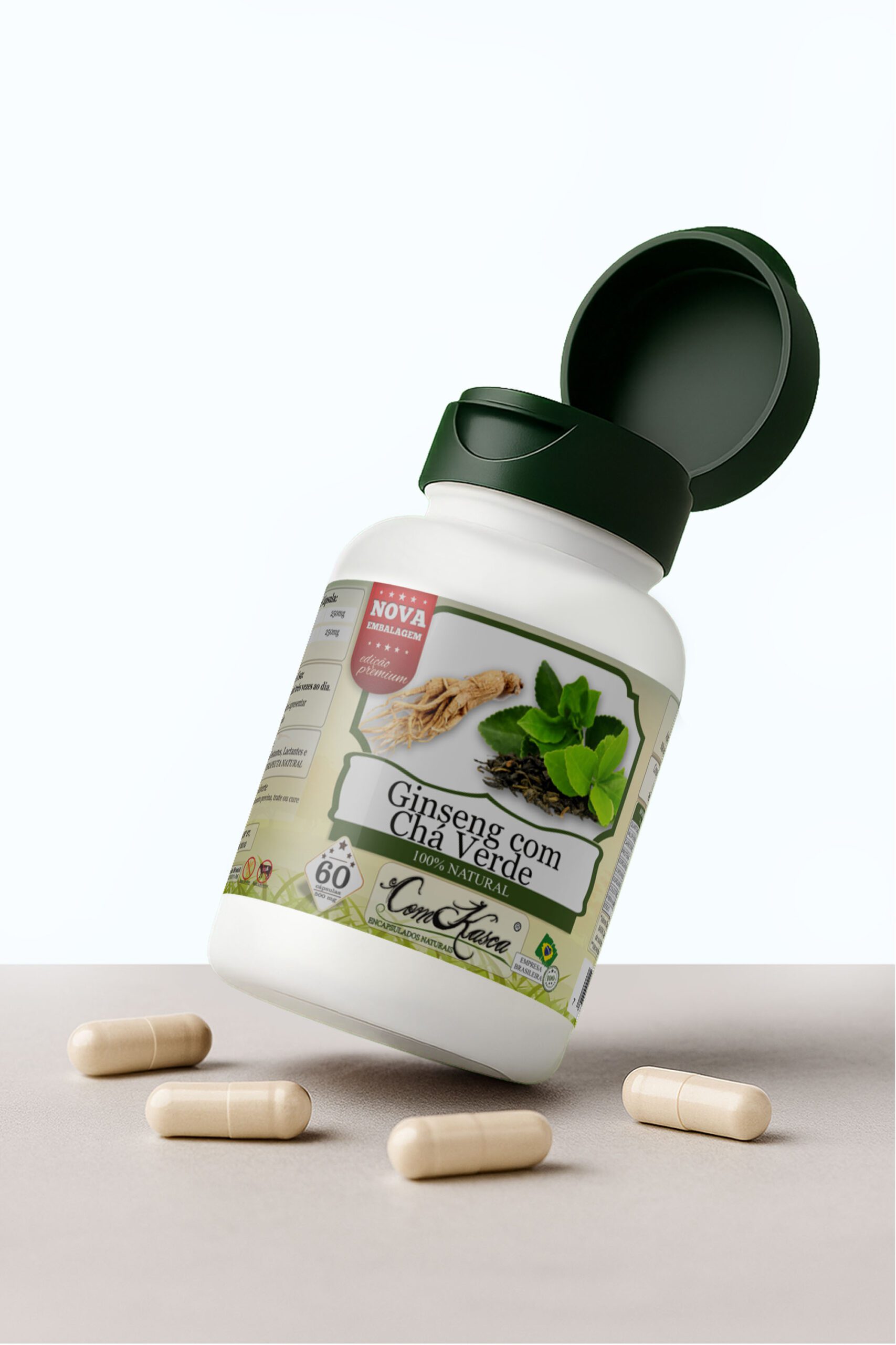 Ginseng + Chá Verde ComKasca 60 caps